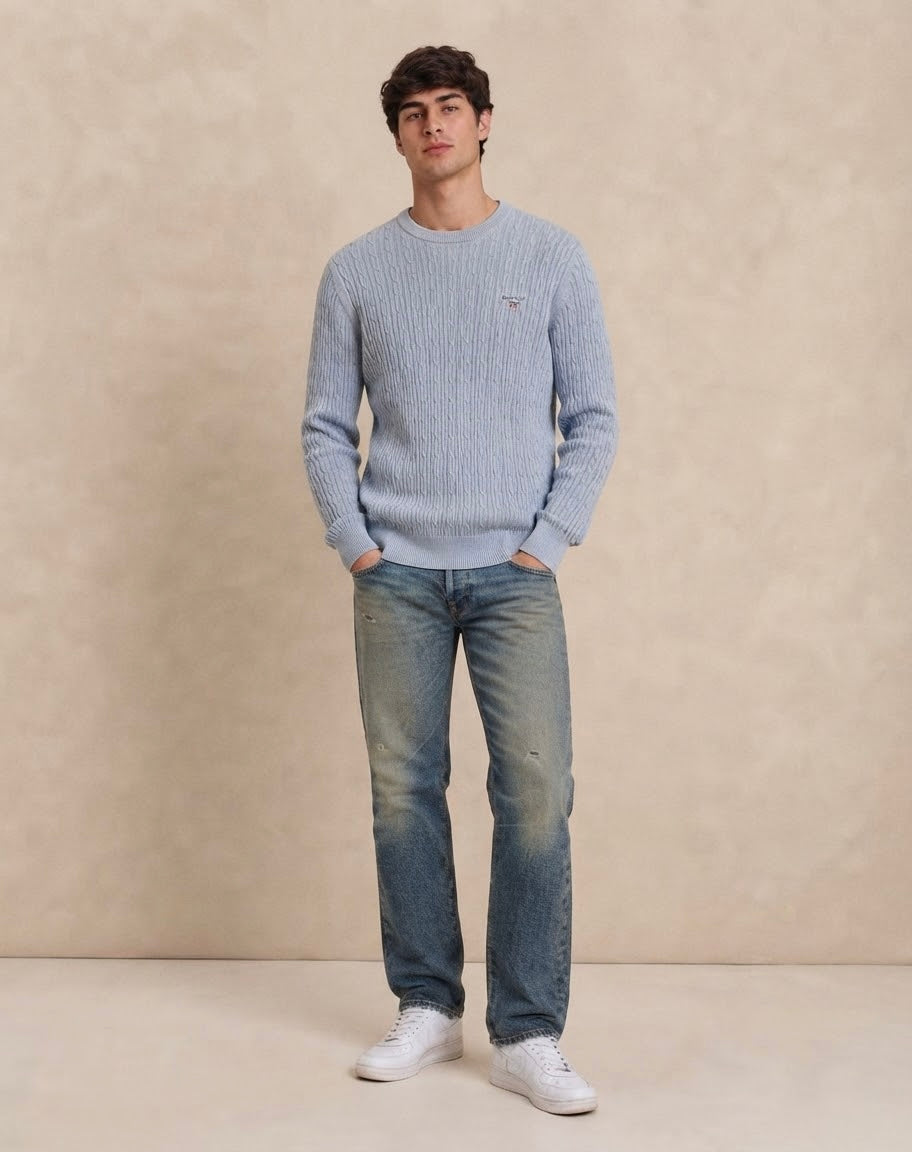 Maglione Girocollo a Trecce Azzurro – Gant