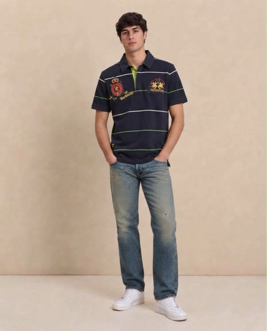 Polo blu scuro a righe La Martina